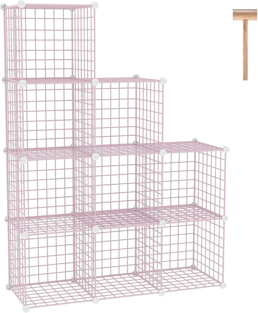 C&AHOME Wire Cube Storage, 9 - Cube Organizer Metal C Grids, Modular Shelves Units, Closet Organizer, Ideal for Home, Office, Living Room, 36.6”L x 12.4”W x 48.4”H, Pink UWCS3009P