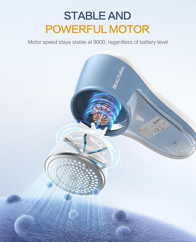BEAUTURAL Fabric Shaver, Rechargeable Lint Remover for Clothes, Electric Lint Shaver with 6-Leaf Blades, Sweater Shavers to Fuzz, Lint Balls, Pillings, Bobbles for Clothes and Furniture