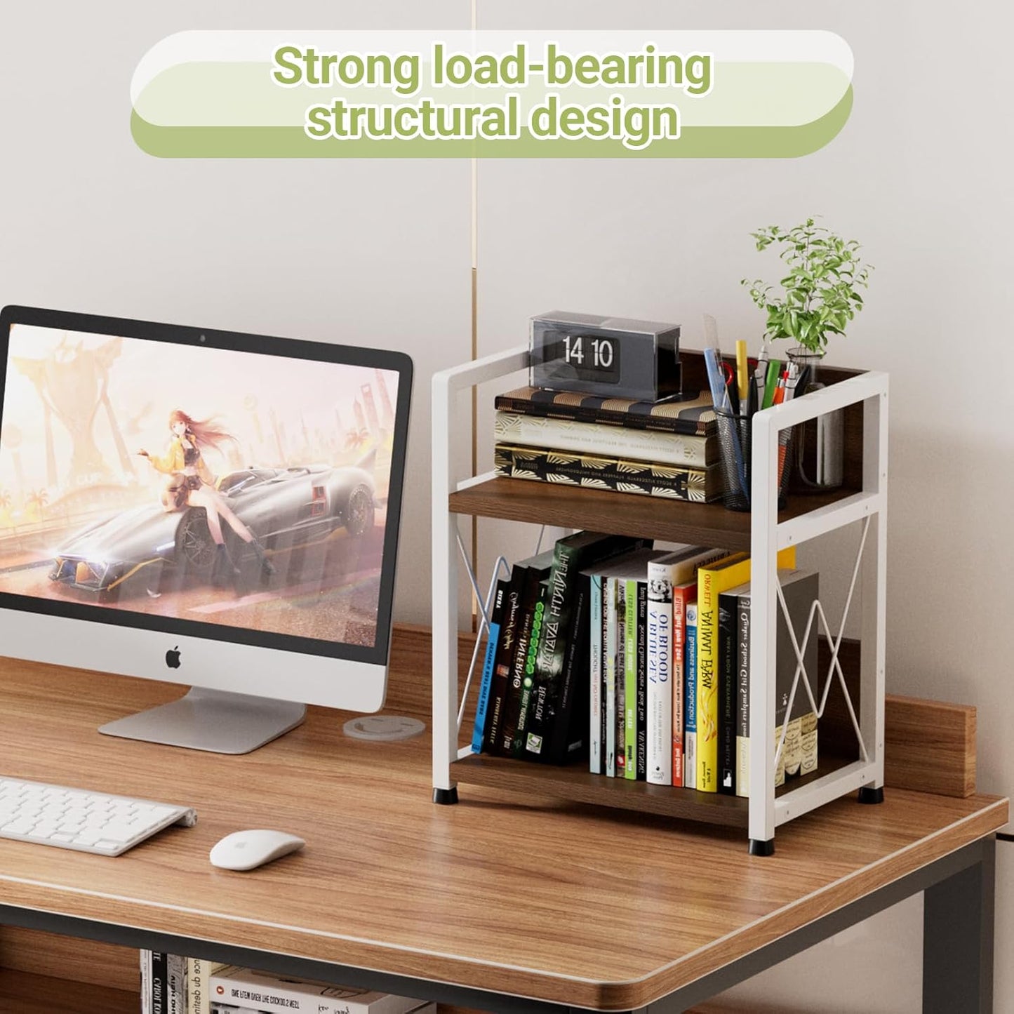 Aduanbang Coffee Bar Accessories Organizer, Seasoning Organizer, 2 Tier Wooden Kitchen Counter Shelf, Coffee Organizer Station for Countertop, Coffee Condiment Rack for Mugs, Cups, Cream, Syrup