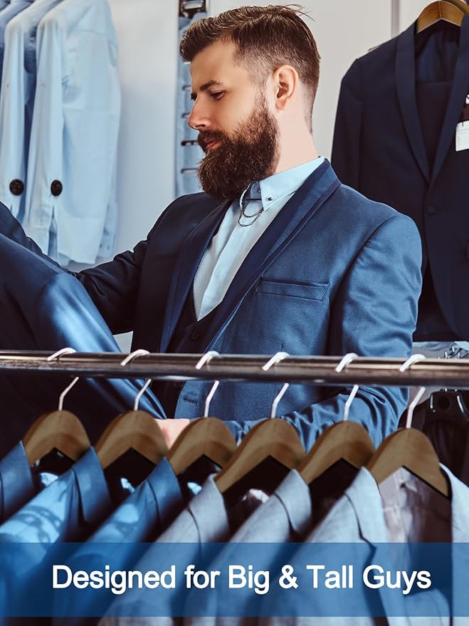 HOUSE DAY 19'' Extra Wide Shoulder Wooden Hangers 6 Pack, Premium Large Wood Suit Hangers with Non Slip Pant Holder, Wide Shoulder Hangers for Suits, Coats, Jackets, Heavy Wide Clothes Hanger, Walnut