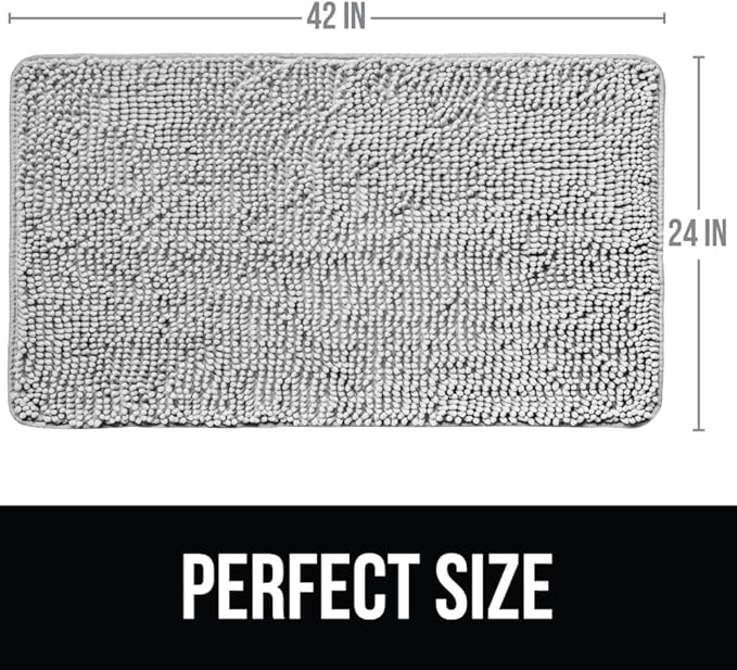 KANGAROO Bathroom Rugs, Chenille Soft Absorbent Bath Rug, Shaggy Shower Mat, Quick Dry Machine Wash Bathmat, Plush Carpet Mats for Tub, Bathtub and Room Home Decor Accessories, 42x24, Light Gray