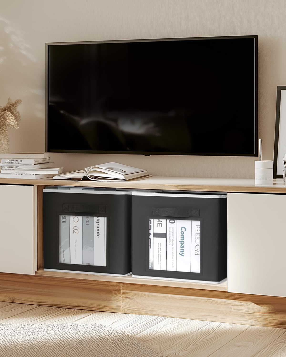 Cube Storage Bins - Fabric Shelves for Closet Organization, Foldable Storage Bins for Clothes, Decorative Storage Baskets with Window for Home, Set of 6, Black