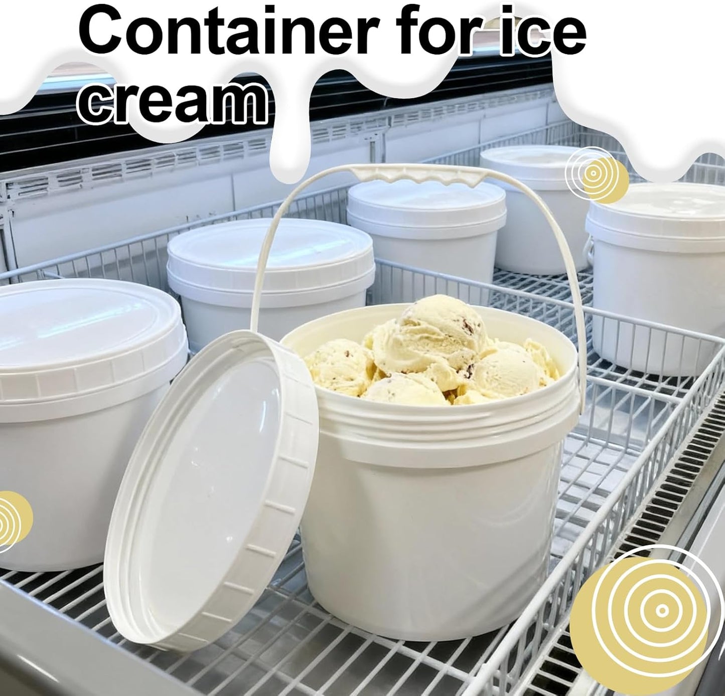 4 Pack 1 Gallon Plastic Buckets with Screw Lids & Handle, Food Grade Storage Containers for Kitchen, Freezer - Reusable White Plastic Bucket Set
