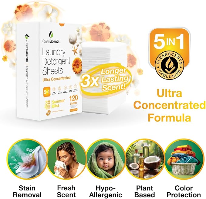 CleanScents Laundry Detergent Sheets (120 Sheets) (Summer Bliss)