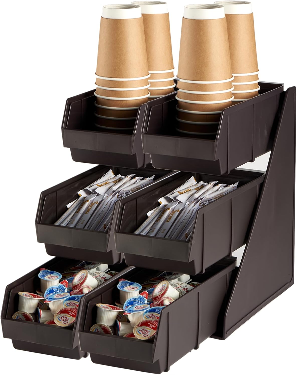 CURTA Brown Self Serve Condiment Bin Stand Set, 3-Tier Stand with 6 Bins, 20" D x11.5" W x 14" H, Coffee Bar Beverage Station