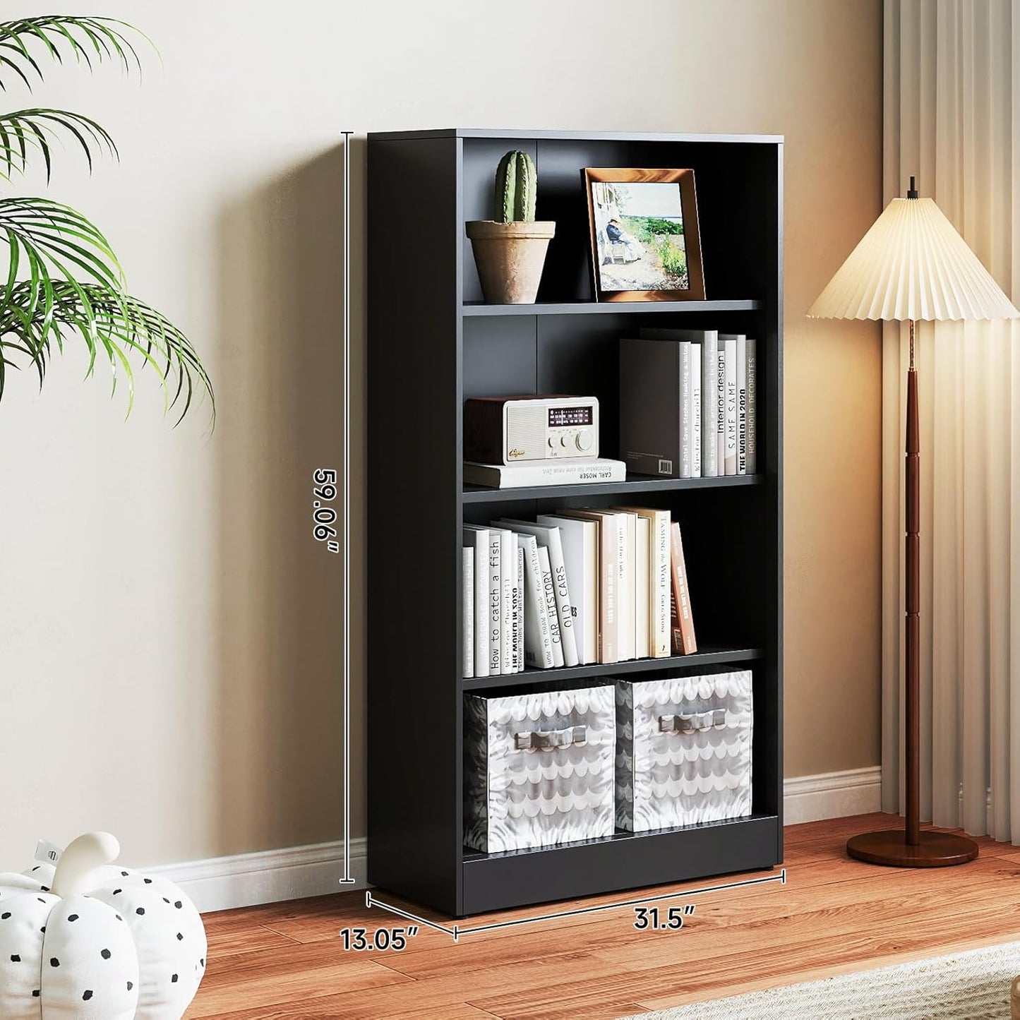 5 Tier Metal Curio Cabinets, Modern Bookshelf Cabinet with 4 Adjustable Shelves, Cabinet Display Case for Home Office, Living Room, Pantry (Black-59H)