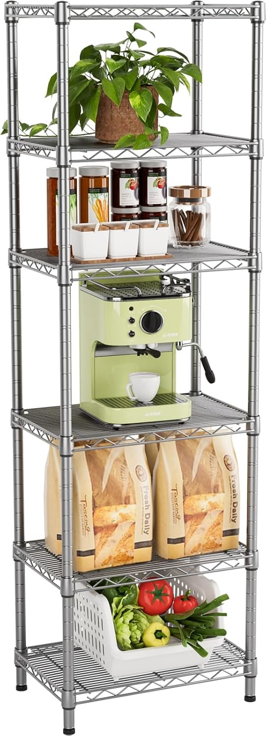 Small 5 tire Shelves Storage Wire Shelving Unit Metal Shelf Adjustable Organizers Storage Shelving for Bathroom Laundry Room Kitchen Pantry10”D x 16”W x 60.2”H Silver