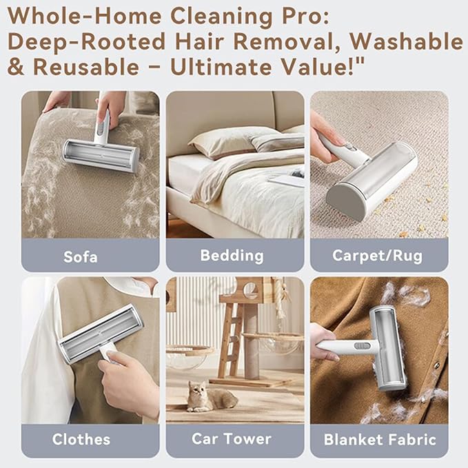 Pet Hair Remover & Lint Roller- Remove Cat/Dog Hair from Car Interiors, Furniture, Couch, Carpet and Bedding - Reusable & Washable Animal Fur Removal Tool for Pet Owners (Brown & White)