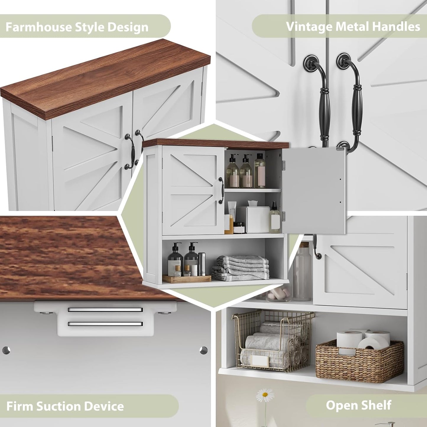 Smuxee Farmhouse Wall Mounted Cabinet with Adjustable Shelf, for Bathroom, Living Room, Laundry Room