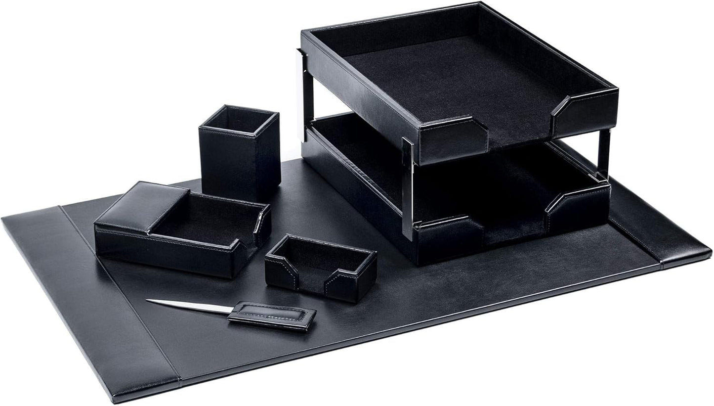 Dacasso Bonded Leather Desk Set - Luxury Leather Desk Pad & Desk Organization Essentials - Office Organization & Executive Desk Decor - (Black, 8 Piece)