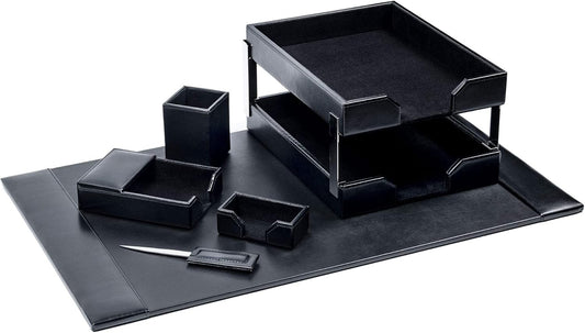 Dacasso Bonded Leather Desk Set - Luxury Leather Desk Pad & Desk Organization Essentials - Office Organization & Executive Desk Decor - (Black, 8 Piece)