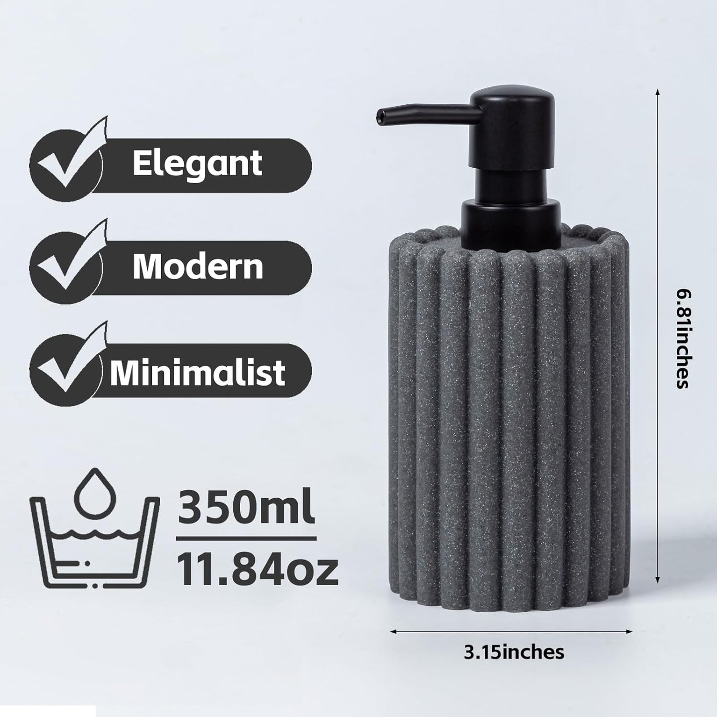 Soap Dispensers 350mL 11.84 OZ, 2 PCS Luxurious Hand Dish Lotion Shampoo Soap Dispenser Jar, Natural Stone Look Soap Pump Bottles for Kitchen Bathroom Countertop (Grey)
