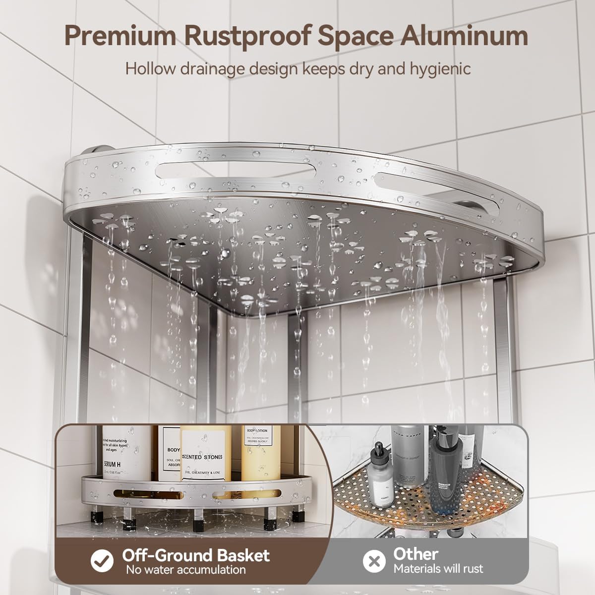 Corner Shower Caddy, 4 Tier Standing Shower Organizer with Soap Holder, Rustproof Stand Shower Shelves for Bathroom Shampoo Storage, Silver