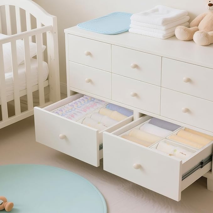 Criusia Drawer Organizer Clothes, 24 Pack Dresser Organizer for Baby Clothes, Underwear, Sock- Foldable Closet Organization and Storage Dividers Bins for Nursery, Bedroom and Dorm (White)