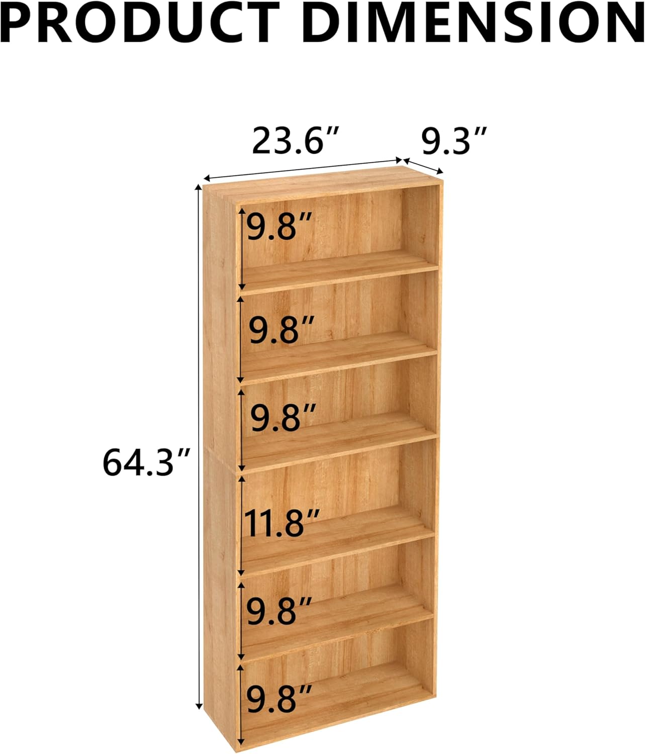 Wooden 6 Cube Storage Organizer,6 Tier Low Bookcase Storage Display Organizer, 64 Inch Versatile Cubes Shelf and Cubby Unit for Any Space (Natural Oak, 6 Cube-W(23.6inch)