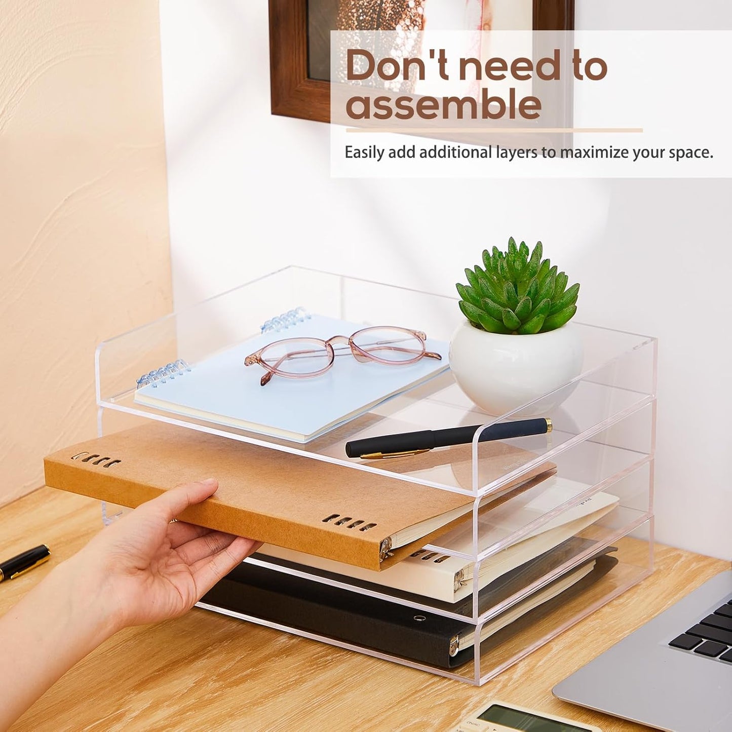 Harloon 4 Tier Acrylic Paper Tray Paper Organizer for Desk Clear File Organizer 12. 4 x 8. 9 x 1. 7 Inches File Tray for Office Workspace Desktop Storage, No Need to Assemble(Transparent)