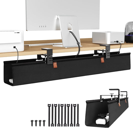 Zilink Under Desk Cable Management Tray, 30-Inch No Drill Clamp Mount Cable Organizer, Wire Organizer Tray for Office Home, Black