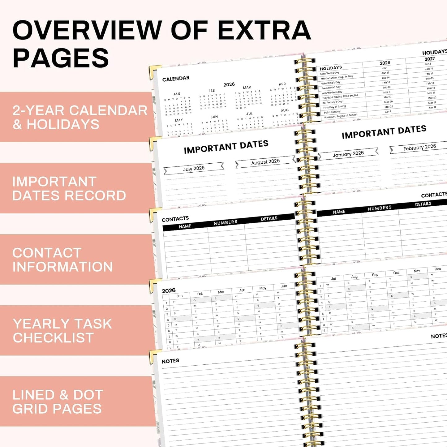 2026 Planner Weekly and Monthly Hardcover Leather Planner with Tabs 53 Weeks Schedule 8.5" x 11" Planners with Stickers for Women Yearly Agenda with Inner Pocket, Pink(Tree of Life)
