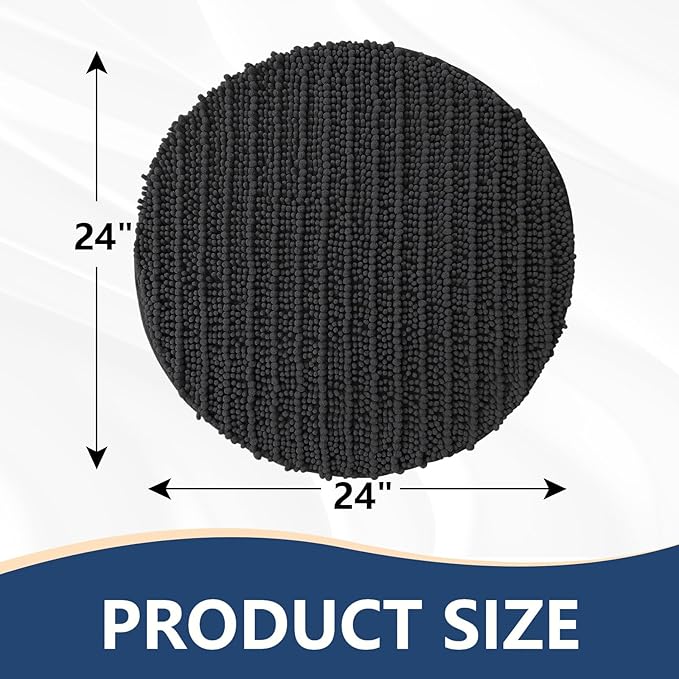Arotive Luxury Round Chenille Bathroom Rug Mat, Extra Soft Thick Absorbent Shaggy Bath Rugs, Non-Slip Machine Wash Dry Plush Bath Mats for Bathroom, Shower and Tub, 24x24, Dark Grey
