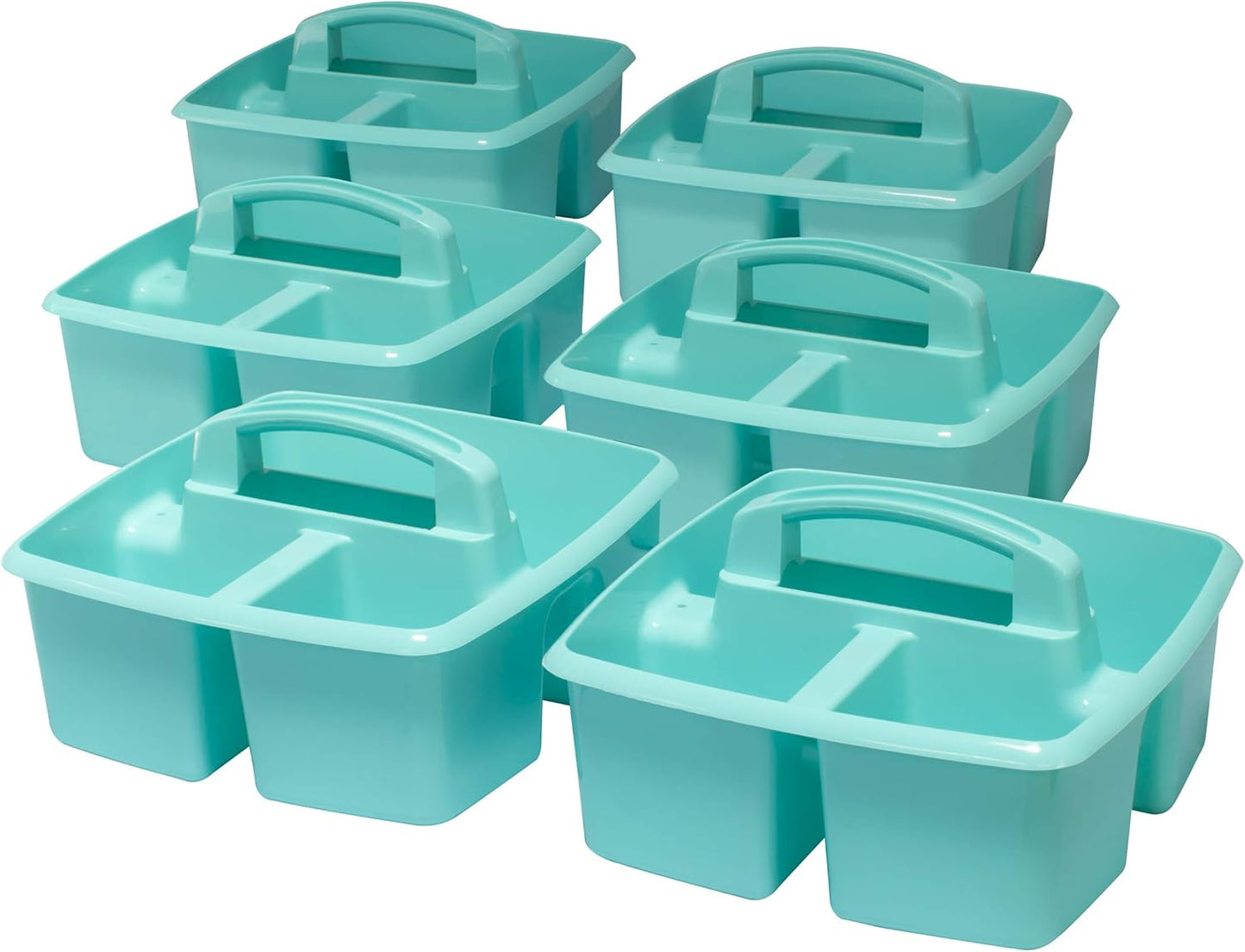 Storex 3-Compartment Small Caddy – Multipurpose Classroom Organizer with Handle, Aquamarine, 6-Pack (00952A06C)
