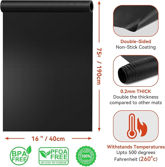 Oven Liner for Bottom of Oven, Cut to Size Air Fryer Liners, Stovetops Protector & Grills Mat Thick Heavy Duty Non Stick Teflon Sheet with BPA and PFOA Free 16x75 Inches
