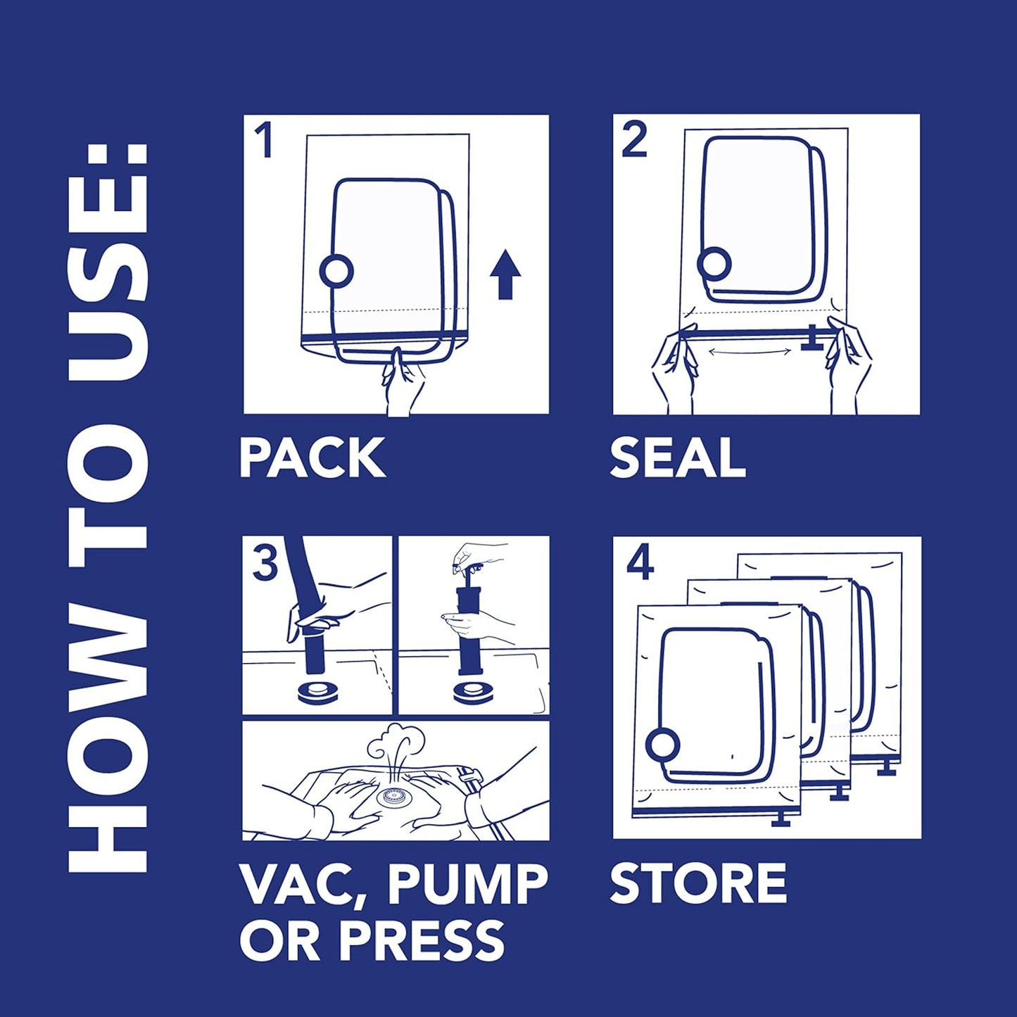 Hefty Shrink-Pak Starter Kit - 2 Large, 1 XL Cube, 1 Jumbo Vacuum Seal Storage Bag and Hand Pump – Space Saver Bags for Clothing, Pillows, Towels, or Blankets, 5 Pc Set