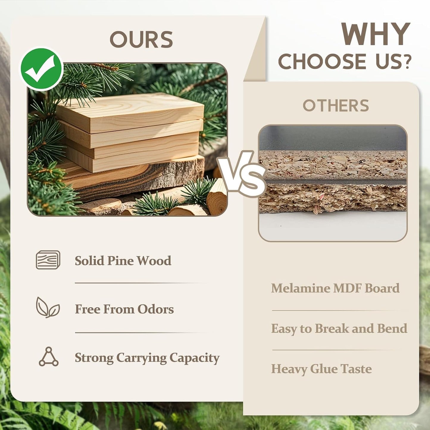 6 Cube Storage Organizer - Solid Wood Bookshelf with 3 Storage Bins, Cube Shelf with 2 Removable Back Panels, Vertical or Horizontal Bookcase, Open Book Shelf for Bedroom, Living Room, Office