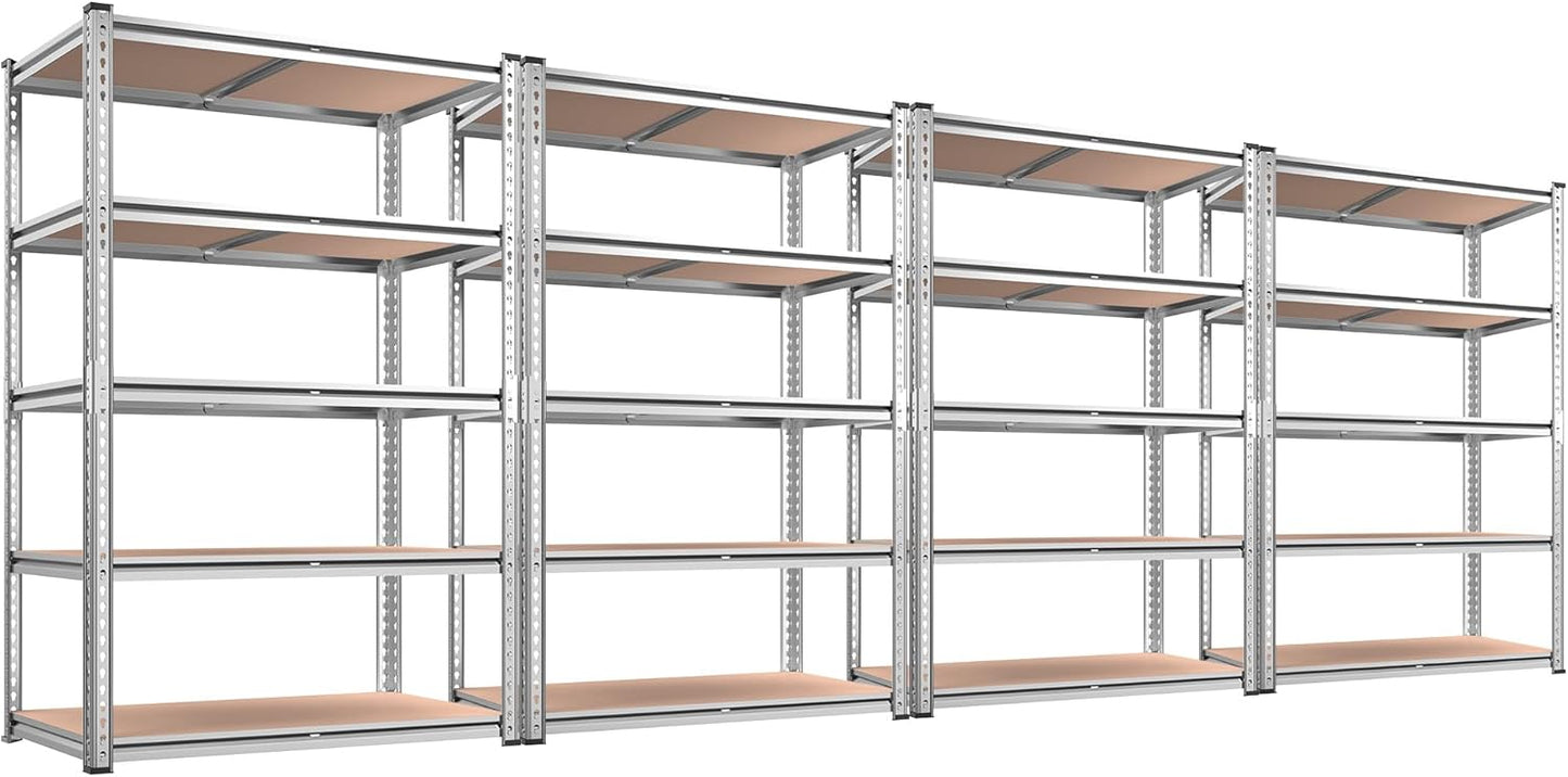 REIBII 2020LBS Garage Shelving Heavy Duty Metal Shelving 5 Tier Storage Shelves, Garage Shelves for Basement, Warehouse, Pantry, Closet, Kitchen, 72" H x 35.55" W x 16" D, Galvanized, 4 Pack