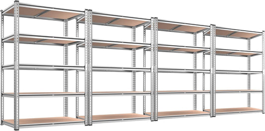 REIBII 2020LBS Garage Shelving Heavy Duty Metal Shelving 5 Tier Storage Shelves, Garage Shelves for Basement, Warehouse, Pantry, Closet, Kitchen, 72" H x 35.55" W x 16" D, Galvanized, 4 Pack