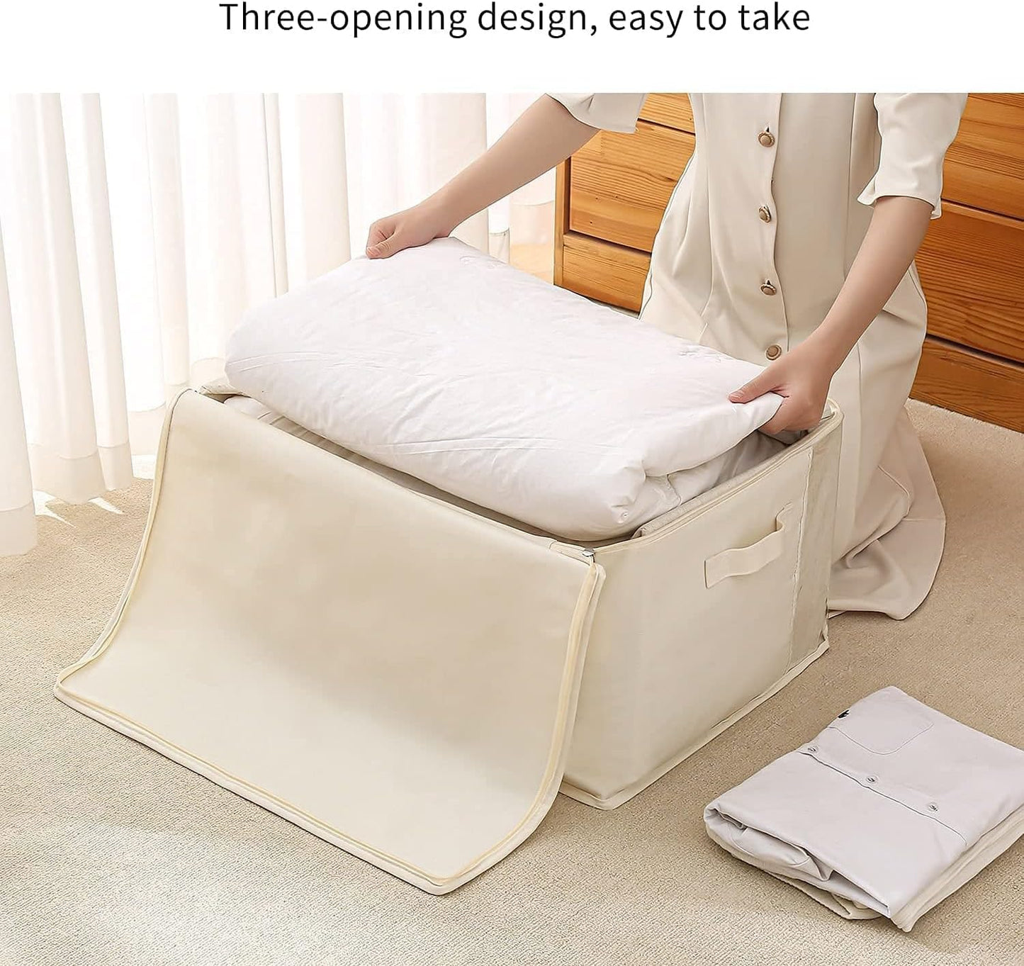 3-Pack Large Canvas Comforter Storage Bags for Clothes Sweater Clothes Organizer with Dual Zipper Three Carrying Handles for Blanket Closet Storage Container