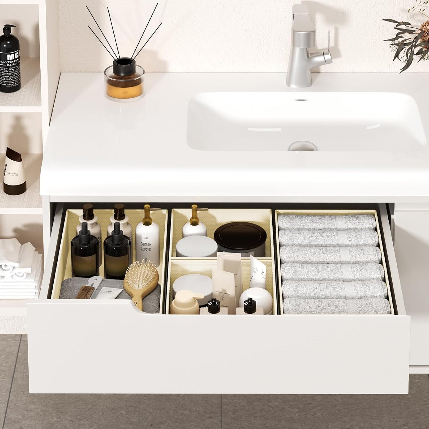 DIMJ Drawer Organizer Clothes 16 Pack - Foldable Baby Organizers and Storage & Dresser Organizer for Bedroom, Closet - Nursery Organization Dresser Dividers for underwear, Sock,Bra, Belt, Tie, Beige