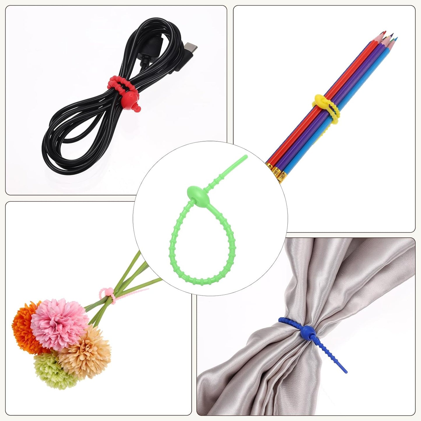 PATIKIL 8 Inch Silicone Cable Ties, 20pcs Rubber Reusable Twist Zip Ties Organizer for Home Office Kitchen Food bags Wires Adjustable Bag Clip, Green