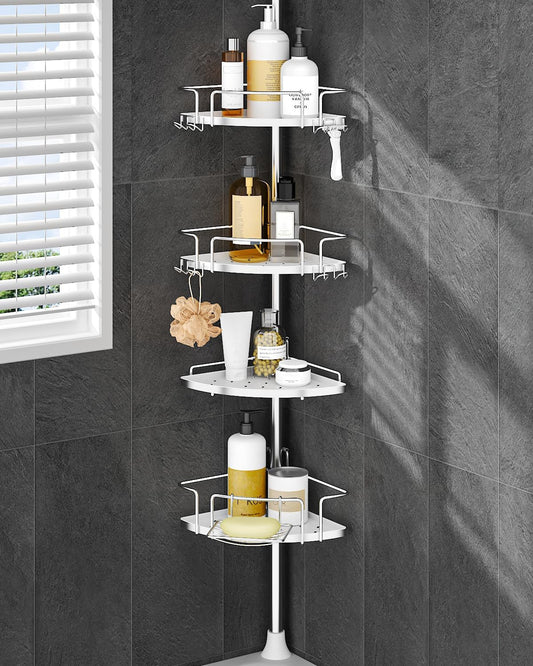 ALLZONE Corner Shower Caddy Tension Pole – Upgraded Rust-Free Stainless Steel Shower Organizer with Adjustable Storage Shelves, Drill-Free Installation, Quick Setup, Extends from 34 to 116 Inches