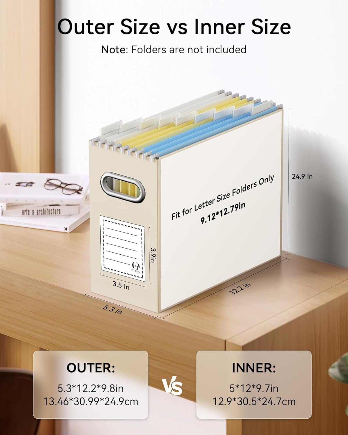 Oterri Cardboard File Organizer Box for Hanging File Folders Letter Size,File Box for Computer Desk,File Cabinet,Working Home,Office,Classroom (Beige, Letter Size - 4 Packs)