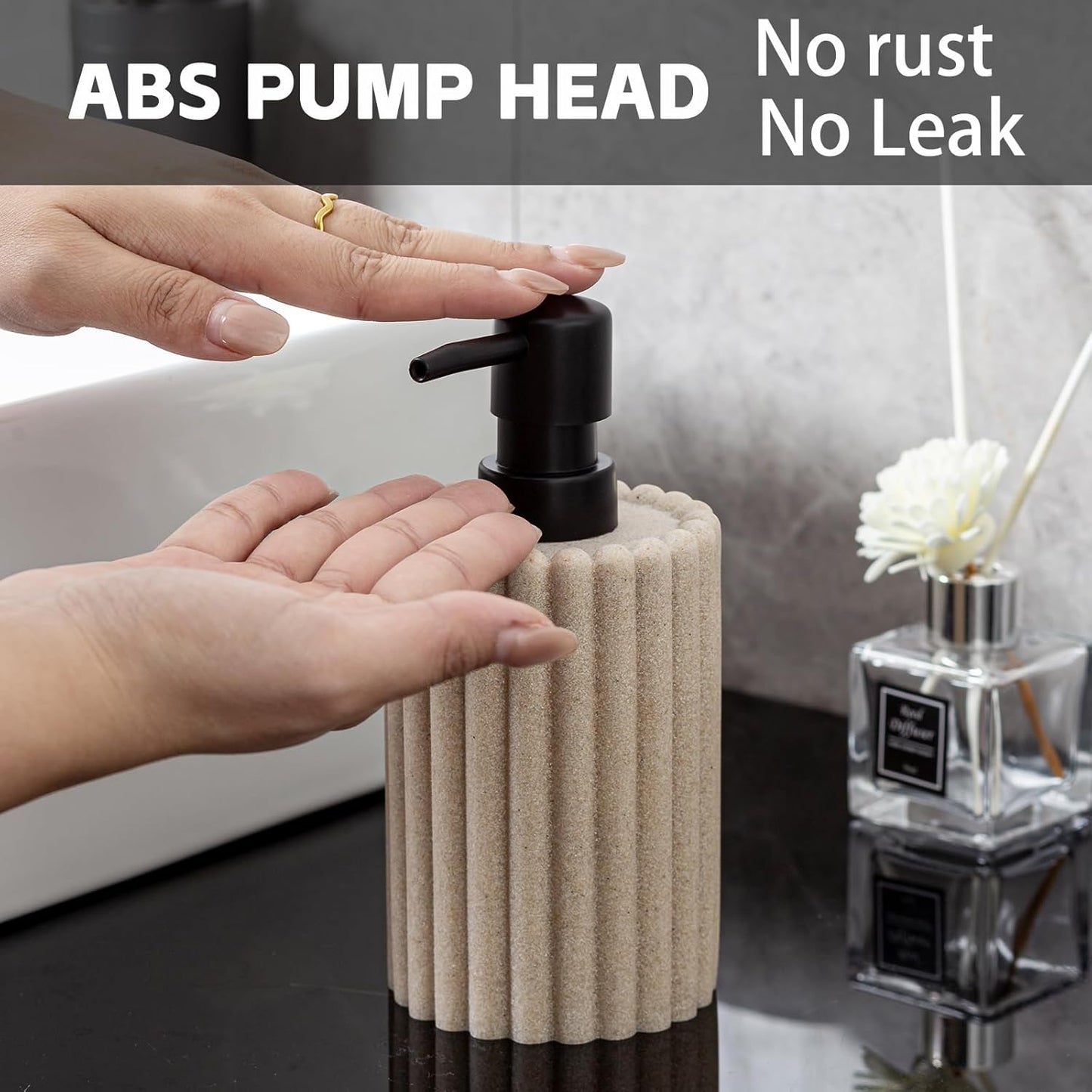 Soap Dispensers 350mL 11.84 OZ, 2 PCS Luxurious Hand Dish Lotion Shampoo Soap Dispenser Jar, Natural Stone Look Soap Pump Bottles for Kitchen Bathroom Countertop (Beige)