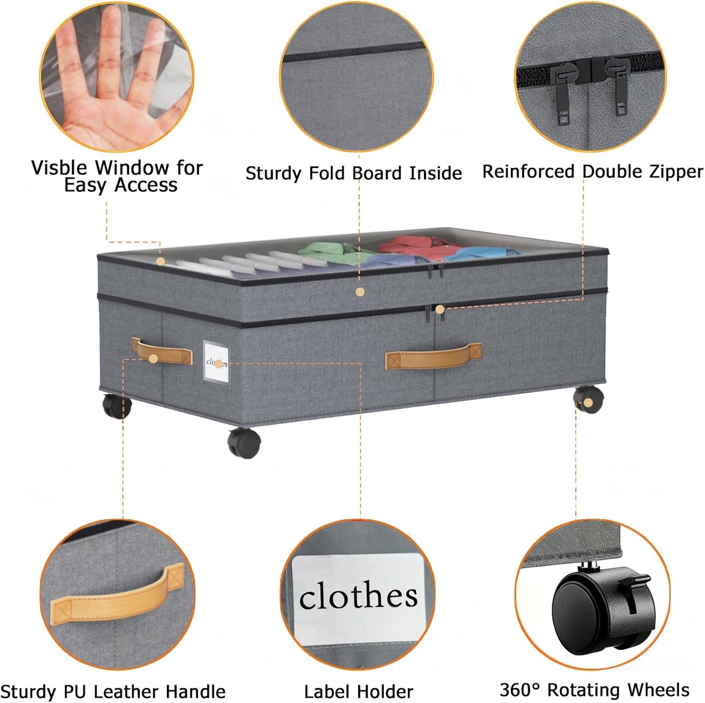 2 Pack Under Bed Storage with Wheels 65L XXL Large Under Bed Storage Containers Box with Lids 10inchs Underbed Storage with Wheels Rolling Under the Bed Storage Bins for Shoes,Clothes,Blankets,Toys