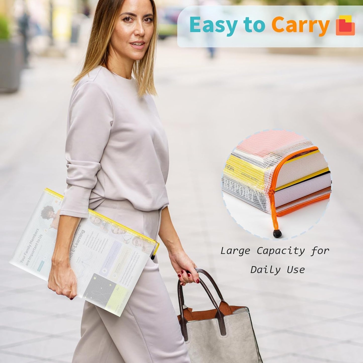 Umriox A4-48P 48pcs Mesh Zipper Pouch Bags, 16 Color, Clear Zipper Pouches for Organizing, Office, Home, Travel