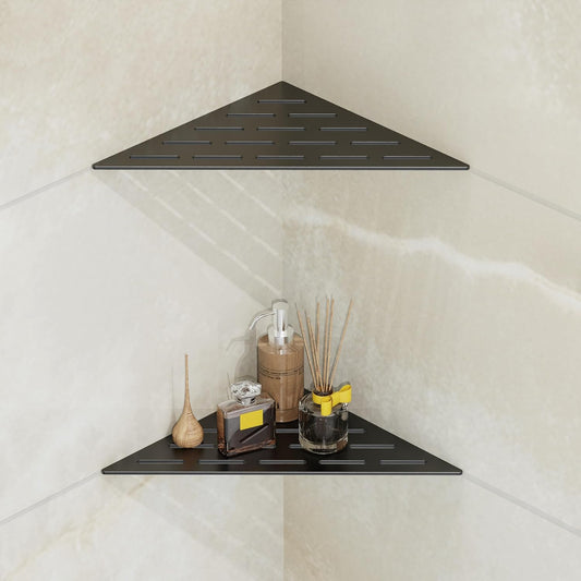 Corner Shower Caddy Shelf, Recessed Built-in Bathroom Storage for Tiled 90° Walls, Matte Black 304 Stainless Steel, Set of 2