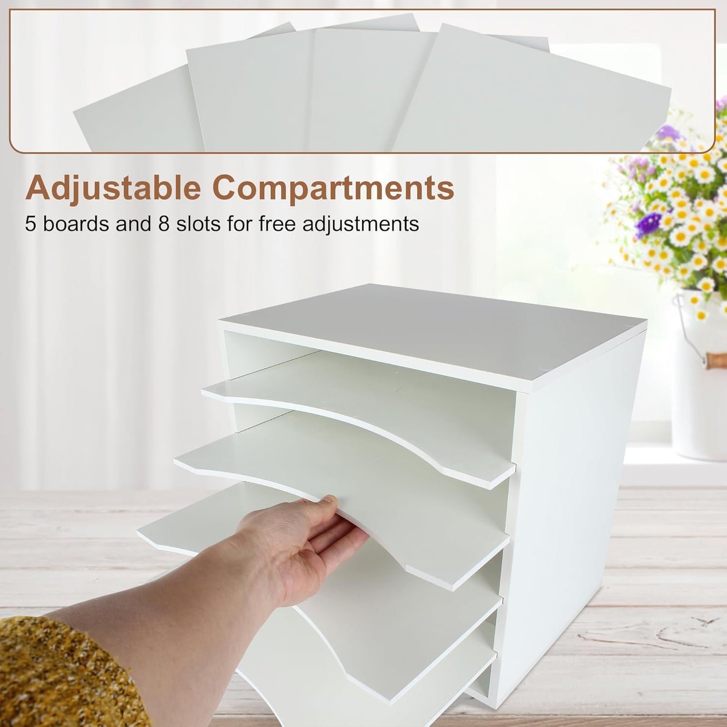 EMERIT Paper Organzier Wood Desktop Organizer Storage Letter Tray File Sorter with Adjustable Shelves for Home Office