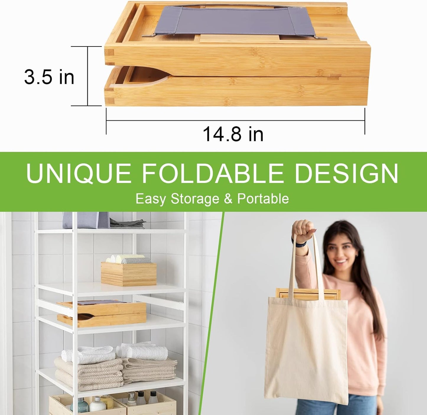 Artmalle Bathtub Caddy Tray for Tub,Foldable Bamboo Bath Table Tray with Book and Wine Glass Holder, Free Soap Dish Suitable for Luxury Spa or Reading,Natural