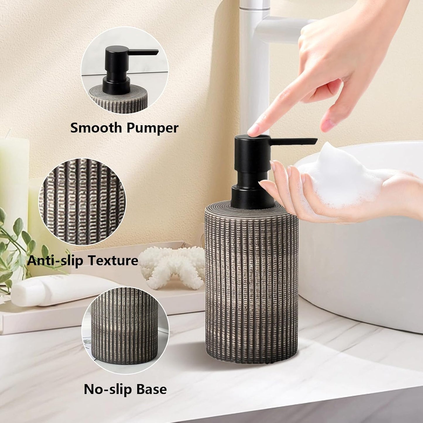 Comeon Ceramic Soap Dispenser for Shampoo, Dish Soap, Hand Soap，Conditioner，12 Oz Refillable Foam Pump Bottle Stainless Steel Pump Kitchen/Bathroom Décor (Deep Colour)