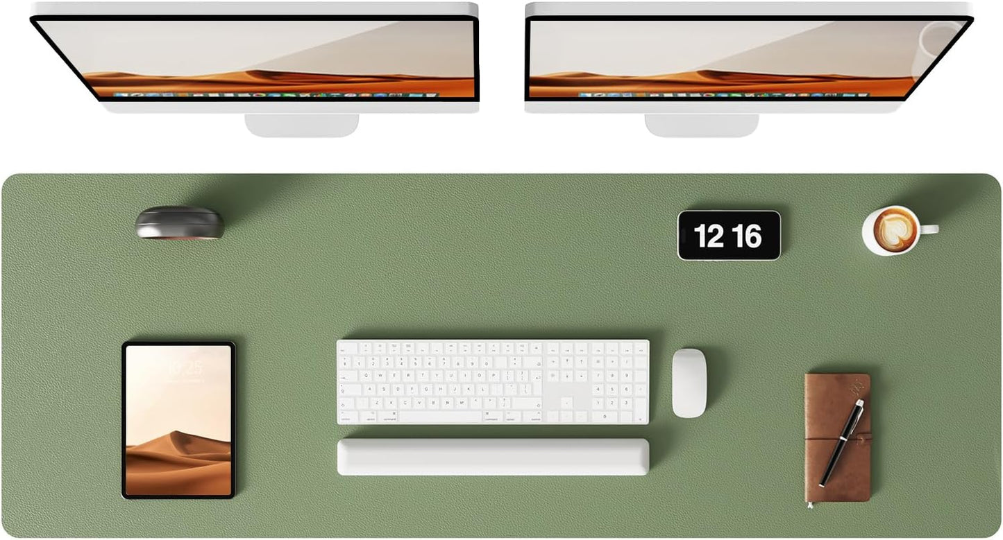 YSAGi Leather Desk Protector, Office Mat, Large Mouse Mat, Non-Slip PU Leather Blotter, Laptop Pad, Waterproof Writing Pad for Office and Home (Bamboo Green, 47" x 17")