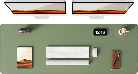 YSAGi Leather Desk Protector, Office Mat, Large Mouse Mat, Non-Slip PU Leather Blotter, Laptop Pad, Waterproof Writing Pad for Office and Home (Bamboo Green, 47" x 17")