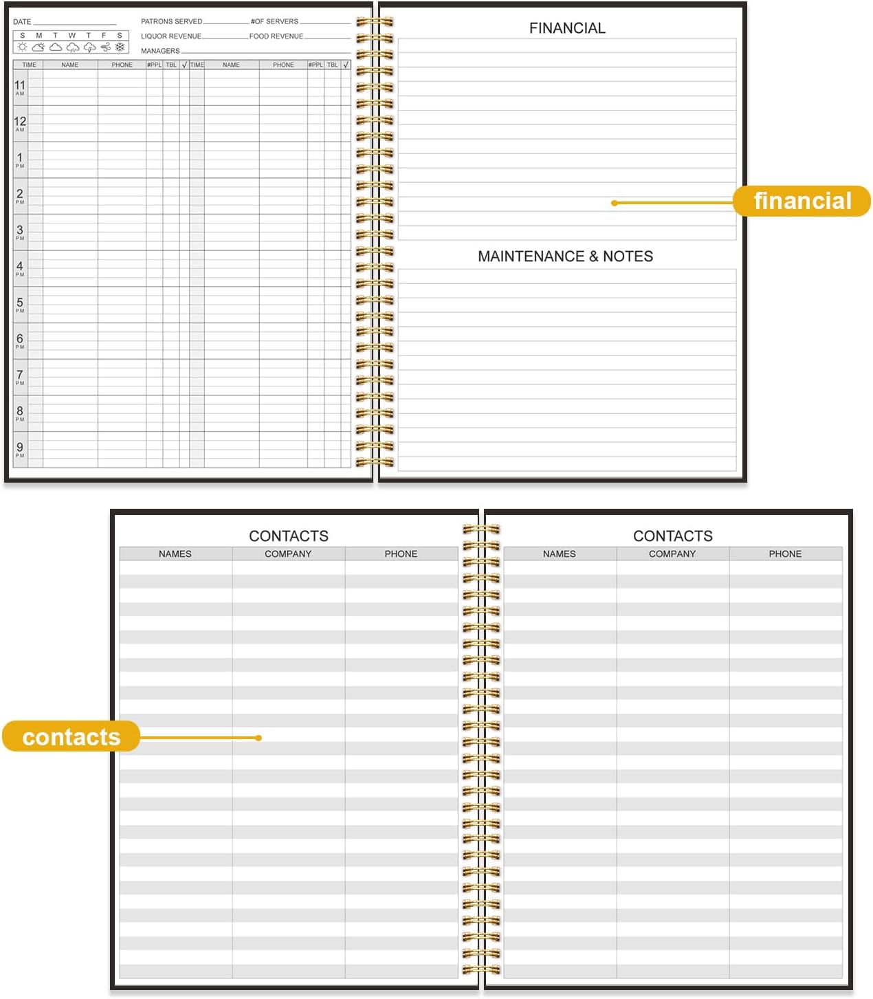 Reservation Book for Restaurant, Table Reservations, Spiral bound Restaurant Dinner Reservations 365 Days 384 Pages, 8.5” x 11'' Black