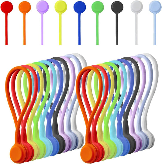 20 Pack Reusable Silicone Magnetic Cable Ties Twist Ties for Home/Office Cord Wrap, Cable Organizer, Magnetic Cord Holder, Cable Organizer Fridge Magnets - Perfect Smart Home Gadgets! 10 COLORS
