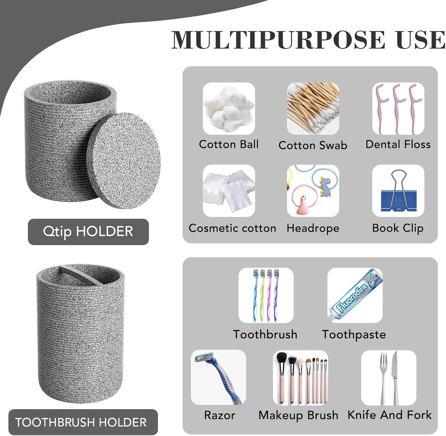6-Piece Bathroom Accessory Set Resin, Gray Bath Accessories Complete with Toothbrush Holder, Lotion Soap Dispenser, 2 Qtip Holders,Vanity Tray,Bathroom Tumbler - Countertop Vanity Organizer