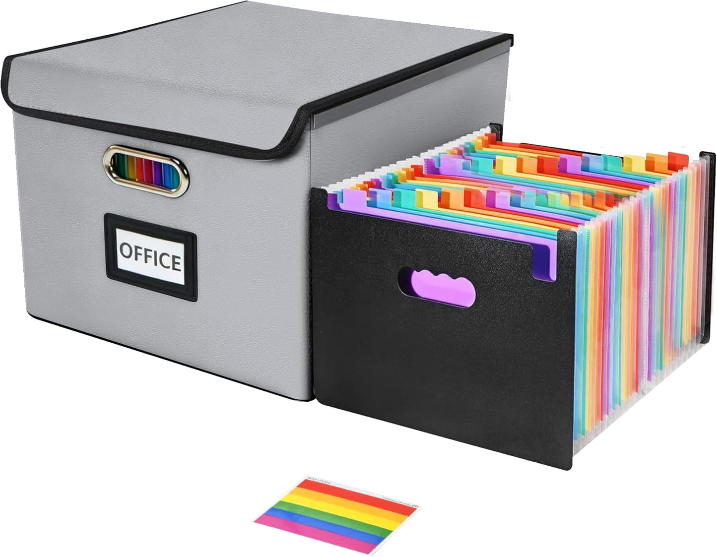 File Organizer Box with Folder, Accordion File Organizer 25 Pockets, File Folder Organizer with Lid for Home, Office, School, Silver