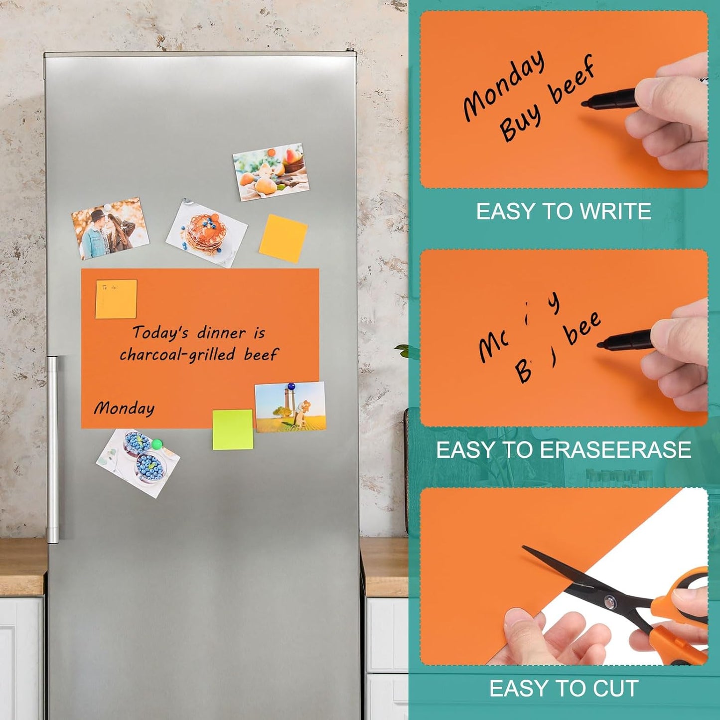 PATIKIL Magnetic Dry Erase Board Sheet for Fridge, 6 Pcs 12 x 8 Inch Erasable Refrigerator Whiteboard for Kitchen for Home Kitchen Organizer Planner Office Storage, Orange (0.6mm)