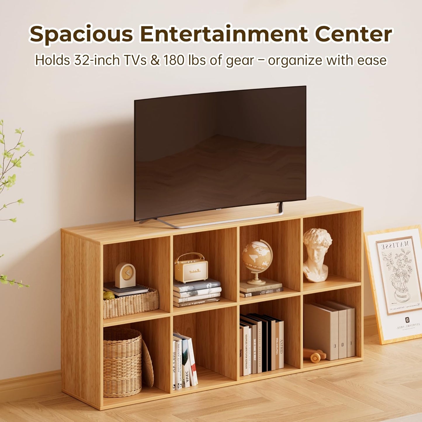 Cube Storage Organizer with Back Panel, 11" x 11" Cubby Shelf, Bookshelf for Home Office, Living Room, Bedroom (Natural, 8-Cube)