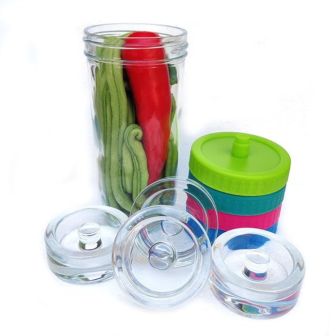Mason Jar Fermentation kit for Wide mouth Mason Jar with 4 Glass Weight and 4 Fermenter Caps Pickle Pipes -Jars Not Included(Without pounder)